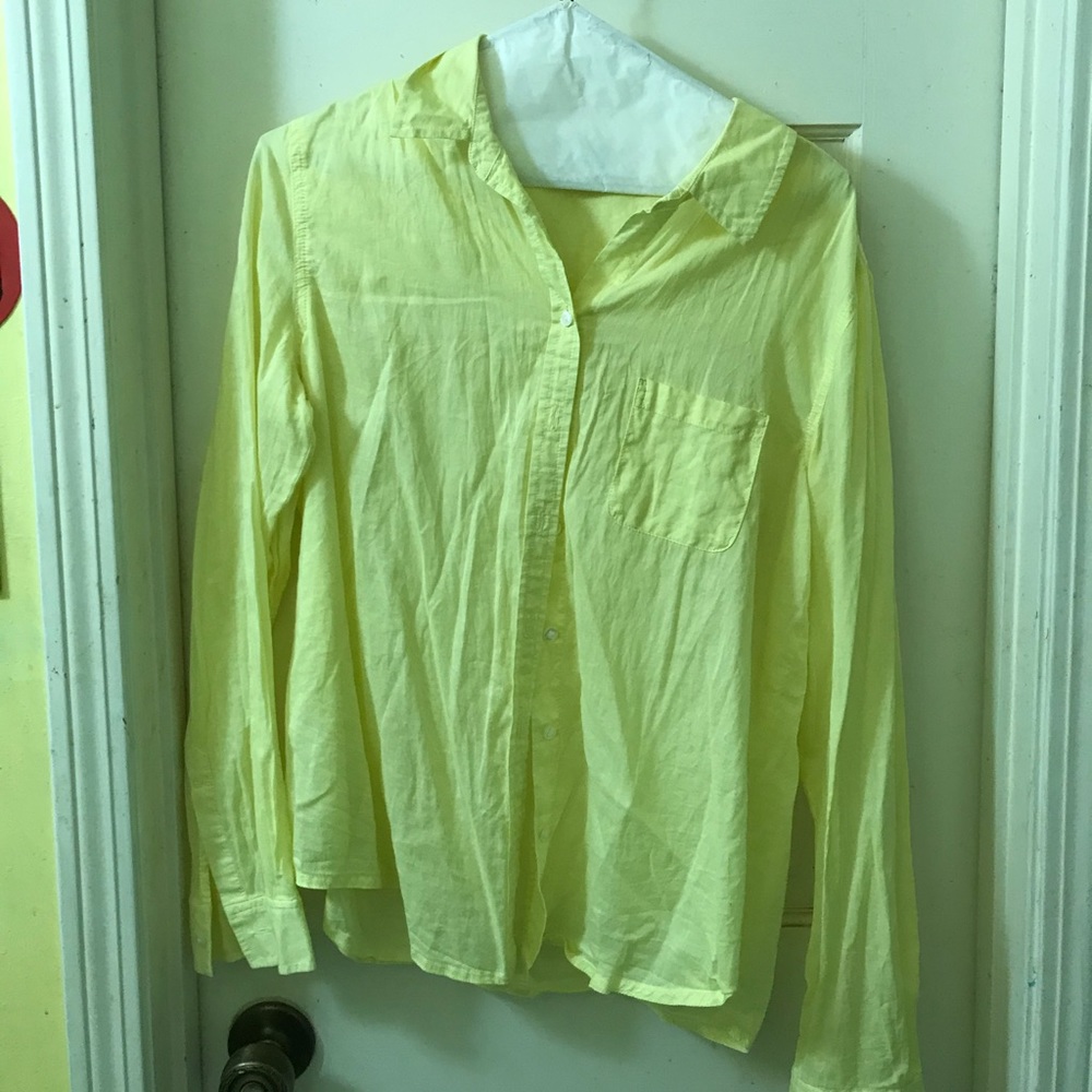 yellow button up blouse